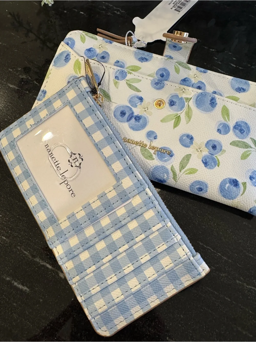 🍃🫐Nanette Lepore Lilli Wallets Blueberry Blooms and Blue Gingham - Picture 2 of 13